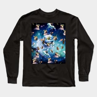 Space Capybara Galaxy Capybaras With Pizza Unicorn Long Sleeve T-Shirt